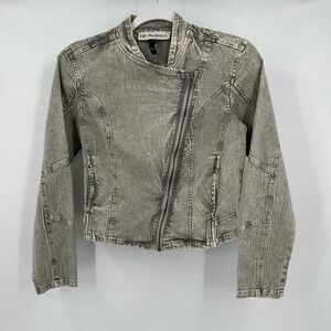 Montana Co Womens Western Moto Jacket Sz L Indie Sleaze Gray Distressed Cowgirl